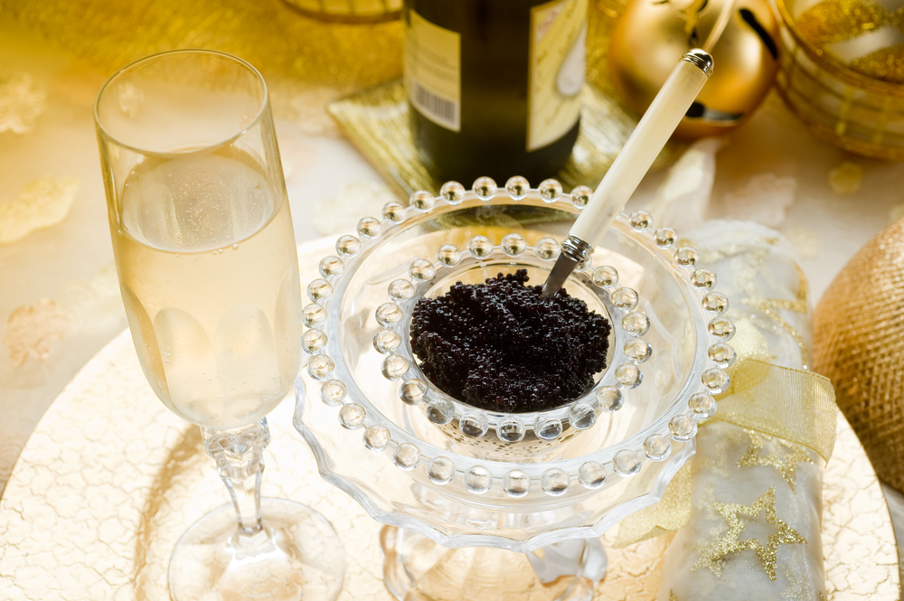 caviar and champagne over luxury table