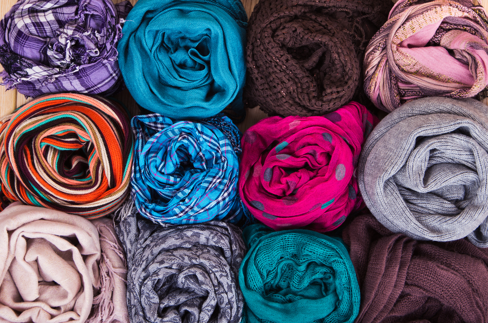 Colourful scarves rolled up