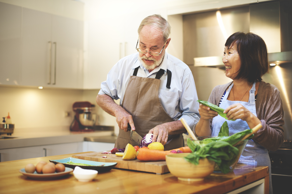 Cooking Couples Elders Kitchen Food Happiness Family Fresh Meal Home Concept