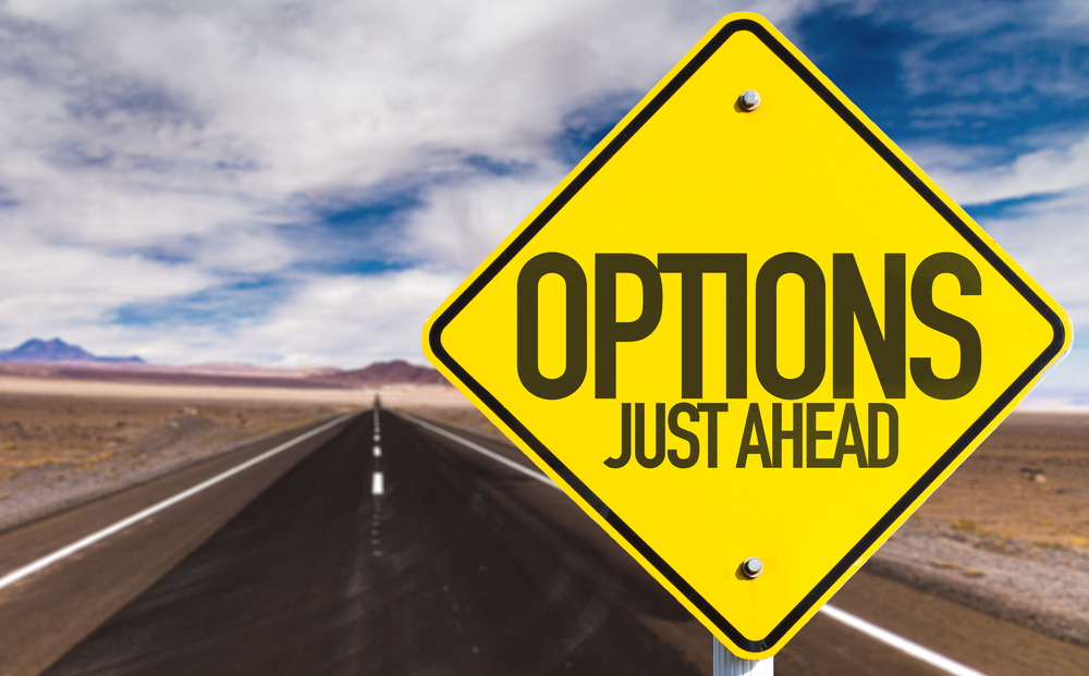 Options just ahead sign.