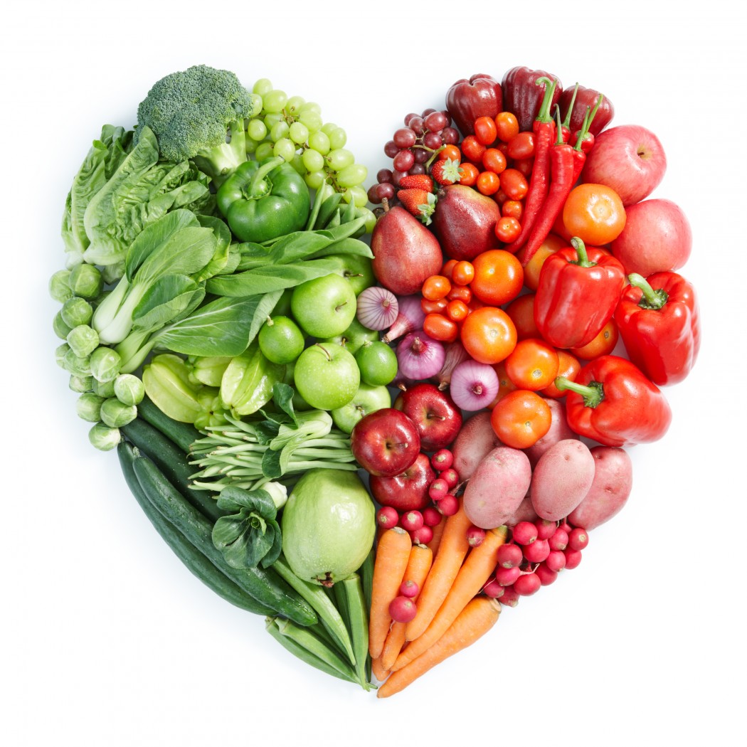 healthy food arranged in a heart shape
