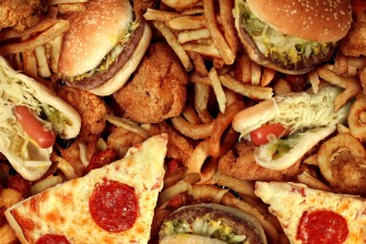 Fast food like pizza, burgers, fries.