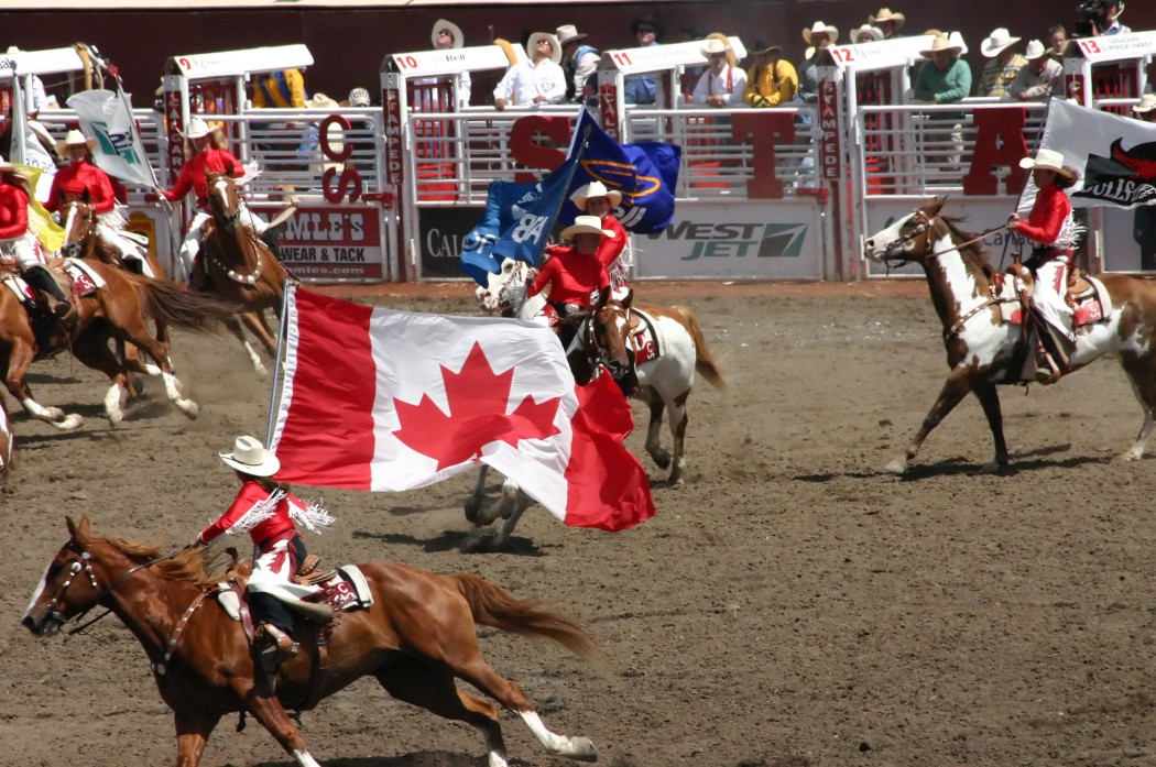 Calgary, Canada. Cowgirls on horseback.