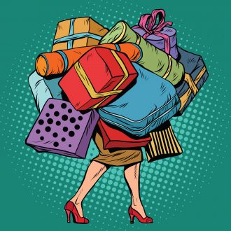 A retro woman shopping with bags illustration
