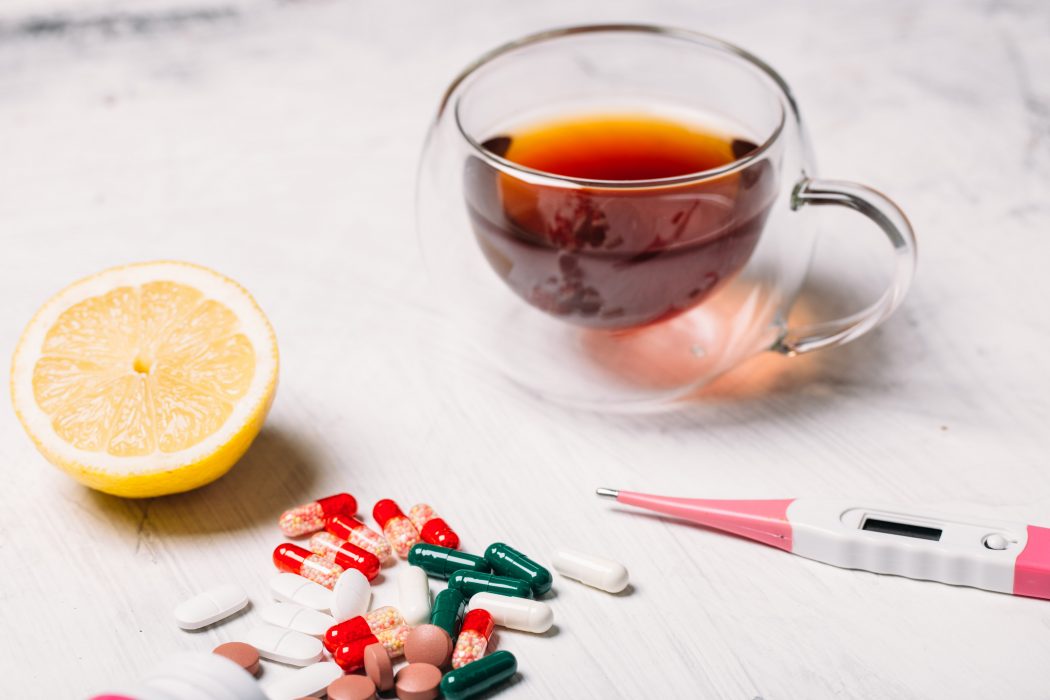 Herbal tea and lemon and flu things